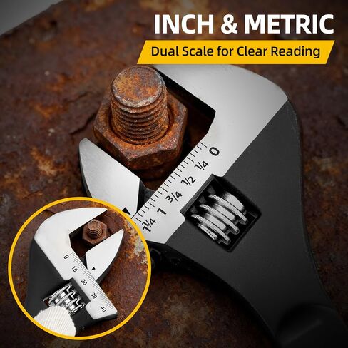 GRENPRO 4-Piece Adjustable Spud Wrench Set with Gloves, 10" 12" 16" Large Crescent Plumbers Wrenches sets for Crowbar Pipe Fitting Pipefitter Construction Tools, SAE/Metric Scales, CR-V, Black Oxide in Saudi Arabia