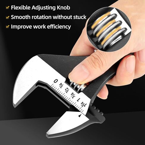 GRENPRO 4-Piece Adjustable Spud Wrench Set with Gloves, 10" 12" 16" Large Crescent Plumbers Wrenches sets for Crowbar Pipe Fitting Pipefitter Construction Tools, SAE/Metric Scales, CR-V, Black Oxide in Saudi Arabia