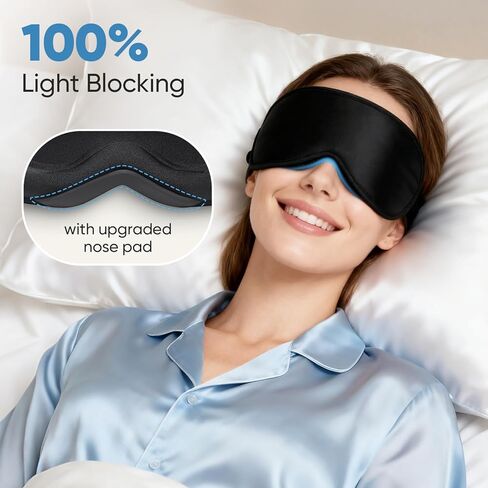Weighted Eye Mask for Sleeping - Sleep Mask for Women & Men, Blackout 3D Contoured Sleeping Mask for Side Sleeper, Zero Pressure Soft Night Eye Cover with Adjustable Strap for Travel, Black in Saudi Arabia