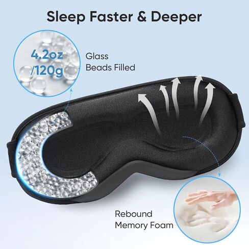 Weighted Eye Mask for Sleeping - Sleep Mask for Women & Men, Blackout 3D Contoured Sleeping Mask for Side Sleeper, Zero Pressure Soft Night Eye Cover with Adjustable Strap for Travel, Black in Saudi Arabia