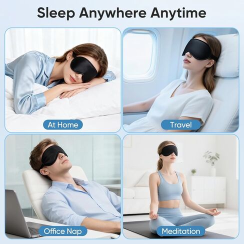 Weighted Eye Mask for Sleeping - Sleep Mask for Women & Men, Blackout 3D Contoured Sleeping Mask for Side Sleeper, Zero Pressure Soft Night Eye Cover with Adjustable Strap for Travel, Black in Saudi Arabia