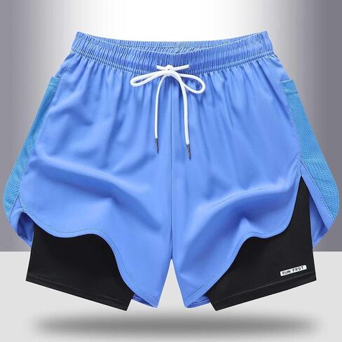 Athletic Shorts for Women 2 in 1 Elastic Waist Running Workout Short with Pockets Gym Yoga Sport Track Mini Bottom in Saudi Arabia