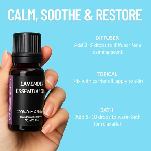 زيت اللافندر العطري من غير ممزوج 30 مل - نقي 100%، زيت مقطر بالبخار، زيت طبيعي للعلاج بالروائح العطرية للناشر والنوم والاسترخاء والبشرة in Saudi Arabia