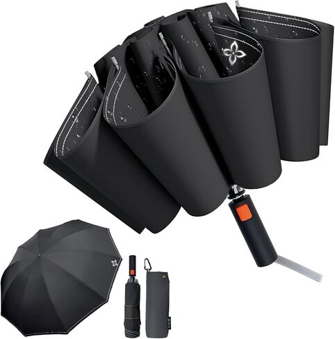 Large Travel Inverted Umbrella, 55" 10 Ribs Windproof for Rain & Sun, Reverse Auto open/close Compact Portable for Men, Reflective Thread for Night Safety in Saudi Arabia