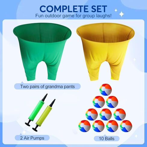 Giant Granny Pants Yard Game,14 PCS Complete with 2 Pants(40"x32") & 2 Pumps,10 Colorful Bouncy Balls,Hilarious Outdoor Tossing Games for Adults Family Easter Carnival Party Backyard Gatherings in Saudi Arabia