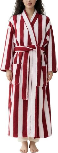 Gihuo Womens Striped Robe Fluffy Long Plush Bathrobes Fuzzy Warm Cozy Thick Oversized Loungewear Maxi Robe in Saudi Arabia