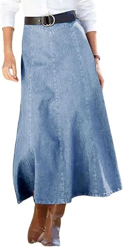 yoeasy Women's Vintage Denim Maxi Skirt Casual High Waist Flowy Swing A-Line Long Jean Skirt in Saudi Arabia
