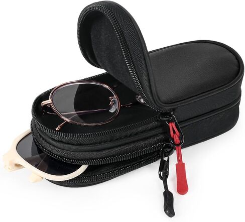Double Glasses Case Soft Sunglasses Pouch, Portable Travel Dual Eyeglass Case with Clip & Zipper for Men Women in Saudi Arabia