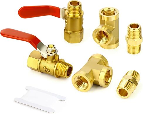 6 قطعة 1/4 "NPT، صمام كروي نحاسي، تي شيرت بارستوك، طقم تركيب الحلمة، للوقود/الهواء/المياه/الغاز/النفط in Saudi Arabia