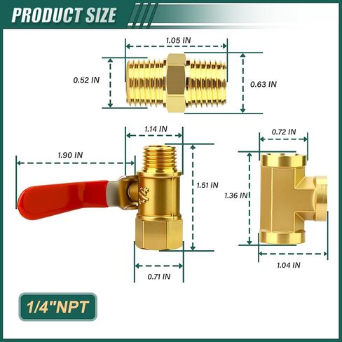 6 قطعة 1/4 "NPT، صمام كروي نحاسي، تي شيرت بارستوك، طقم تركيب الحلمة، للوقود/الهواء/المياه/الغاز/النفط in Saudi Arabia