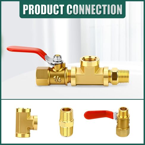 6 قطعة 1/4 "NPT، صمام كروي نحاسي، تي شيرت بارستوك، طقم تركيب الحلمة، للوقود/الهواء/المياه/الغاز/النفط in Saudi Arabia