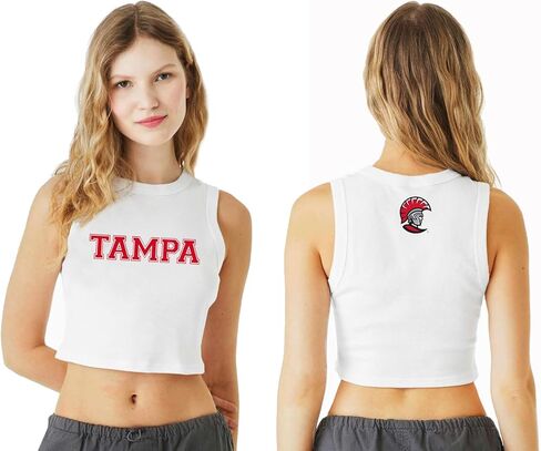 University of Tampa Cropped Fitted Tank Top with Tampa on Front and UT Spartan Logo on Back in Kuwait