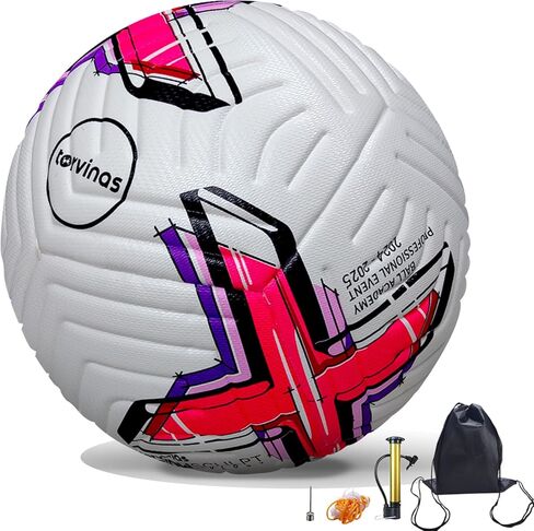 Soccer Ball Size 5 with Pump, Waterproof PU Leather - Professional Training & Official Match Ball, Includes Inflation Needle & Net Storage Bag for Outdoor in Saudi Arabia