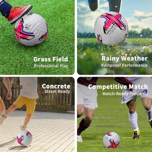 Soccer Ball Size 5 with Pump, Waterproof PU Leather - Professional Training & Official Match Ball, Includes Inflation Needle & Net Storage Bag for Outdoor in Saudi Arabia