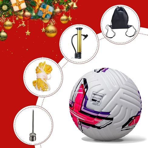 Soccer Ball Size 5 with Pump, Waterproof PU Leather - Professional Training & Official Match Ball, Includes Inflation Needle & Net Storage Bag for Outdoor in Saudi Arabia