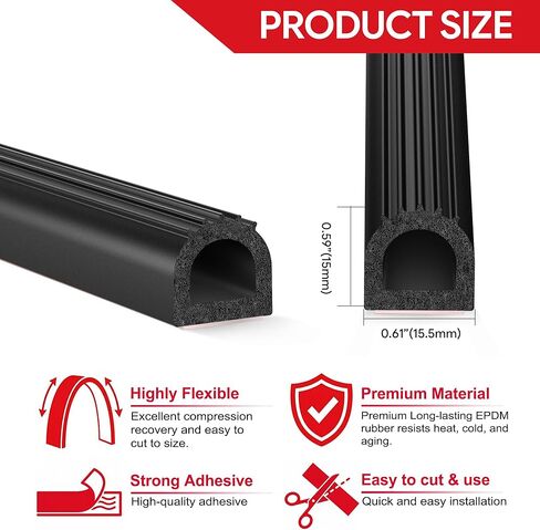 UIOCSSC EPDM المطاط على شكل حرف D تجريد الطقس 26FT RV ختم الباب مع لاصق ذاتي قوي، مقطورة وختم سرير الشاحنة، غطاء تونيو، حشية فتحة القوارب البحرية، العرض: 0.59 بوصة؛ الارتفاع: 0.61 بوصة in Saudi Arabia