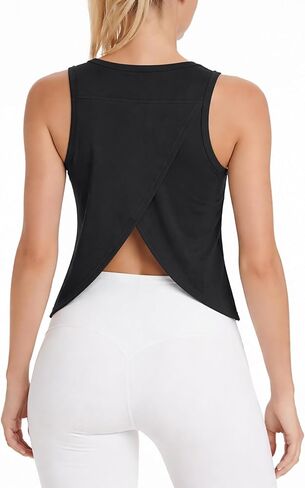 Liuetssroy Workout Tank Tops for Women Cropped Athletic Tops Sleeveless Open Back Activewear Yoga Gym Tops Loose Fit in Saudi Arabia
