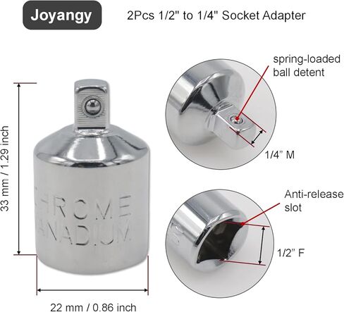 2Pcs 1/2" to 1/4" Socket Adapter, Chrome Vanadium Steel Reducer for Impact Wrench & Automotive Tools (Full Polished) in Saudi Arabia