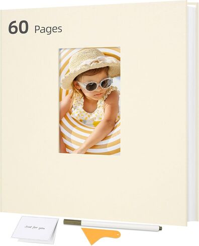 ألبوم صور كبير ذاتي اللصق مع غطاء من الكتان للنافذة، 60 صفحة لصور مقاس 4x6 5x7 8x10، كتاب ذكريات الزفاف العائلي للأطفال، أسود 11x10.6 بوصة in Kuwait