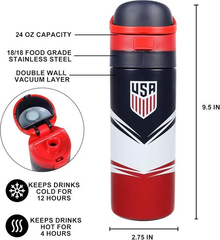 Bioworld US Soccer Logo Tribal Crest زجاجة مياه زرقاء من الفولاذ المقاوم للصدأ سعة 24 أونصة in Saudi Arabia