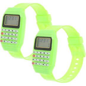 Calculator Watch, 2 Pcs Calculator Digital Watch Portable Calculations Watch Multifunction Calculating Watch Calculator Wrist Watch for Men Women, Green