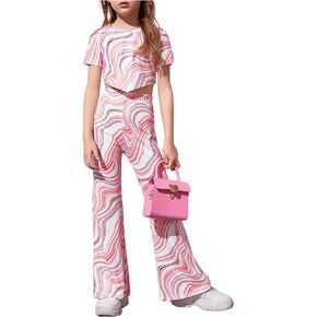 Floerns Girl's Summer Hanky Hem Tee Top Flare Leg Pants Set 2 Piece Outfit