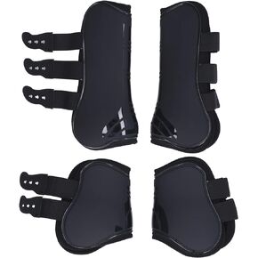 Tnfeeon 4Pcs Black Horse Tendon Boots,Open Front Hind Horse Leg Brace Guard Boots Shock Absorbing Horse Support Boots for Jumping Trail Riding and Turnout