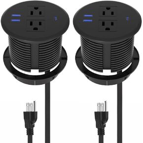 Desktop Power Grommet Outlet with PD 20W Fast Charging USB-C,Fits 3-1/8" Round Desk Grommet Holes.Meeoueoiu Recessed Power Grommet with 3 USB Ports,2 AC Outlets,6.5-FT