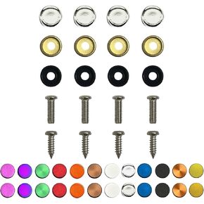 Color: Blue - License Plate Screws - Stainless Steel, Set of 4 Fasteners - for Front or Rear License Plates, Frames or Covers on Car, Truck, SUVs - Rustproof, Self Tapping and M6 Screws Aluminum caps