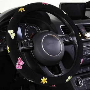 Embroidery Cute Steering Wheel Cover-Deluxe Floral Car Decor,Anti-Slip,Sweat Absorption,Universal 15 inch (floral1)