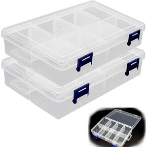 8-Grid Plastic Organizer Box with Adjustable Dividers, 2pcs Clear Compartment Container Craft Organizer Storage Box, Clear Storage Container for Organizing Beads Crafts Nails Jewelry Sewing in Kuwait