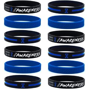 (12-Pack) Blue Awareness Ribbon Bracelets, Variety Pack - Wholesale Bulk Pack of 12 Silicone Rubber Wristbands to Symbolize Hope, Courage, Strength, and Support - Unisex for Men Women Teens…