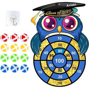 Happy Graduation Dart Board Set with 12 Stick Balls, Hook, Class of 2024 Party Game, Gongrats Grad Party Supplies for Kids, Senior, High School Students
