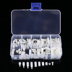 Hilitand 200pcs M2.5 Nylon Hex Standoff Waterproof Male Female Bolts Nuts Assortment Set with Plastic Box