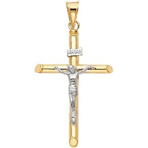 14K REAL Gold Crucifix Cross Pendant Religious Charm For Necklace or Chain