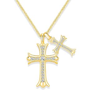 Moissanite Cross Necklace for Women and Men, Gold/S925 Sterling Silver Cross Necklace for Boy and Girl, Diamond Cross Faith Pendant Necklaces for Father's Day (Gold)