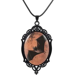 Goth Vampire Cameo Necklace Set Vintage Gothic Bat Pendant Halloween Witch Costume Accessories Women Girls Chocker Jewelry Gift