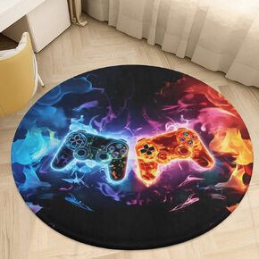 Game Theme Round Rug 4ft, Video Game Round Rugs for Kids Play Room,Circular Abstract Gamepad Area Rugs,Washable Circle Carpets for Nursery Bedroom Living Room Decor