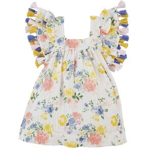 Mud Pie Girls' One Size Floral Tassel Dress