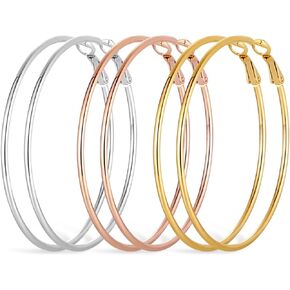 3 Pairs Big Gold Hoop Earrings for Women 14K Rose Gold Stainless Steel Large Hoop Earrings Hypoallergenic Silver Post Women's Loop Earrings Set
