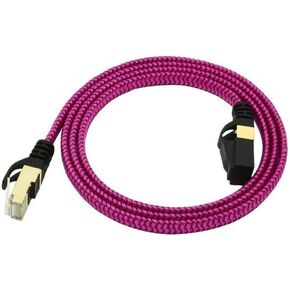 2 Meters Blue CAT7 10 Gigabit Ethernet Ultra Flat Patch Cable with Gold Plated & Shielded RJ45 Connectors and Nylon Braided Jacket for Modem Router LAN Network