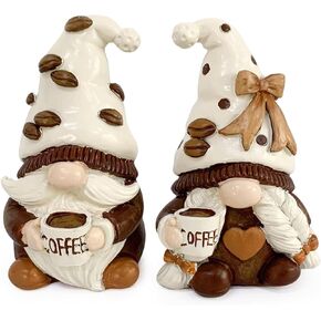 Coffee Gnomes Set of 2 Resin Swedish Tomte Elf Dwarf Decor Coffee Bar Coffee Station Decor Collectible Figurines Coffee Accessories Kitchen Decor Gnomes Decorations for Home Gifts for Women
