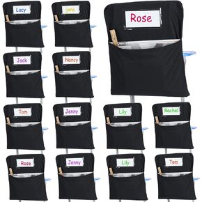 12 Pcs Small Chair Storage Pocket 14 Inch School Chair Bag Chairback Pocket Student Chair Pockets Chart Classroom Organizer with Name Tag for Keeping Student Book Table Organized (Blue)