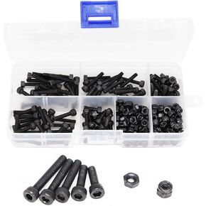 220pcs M3 Black Socket Cap Screws and Self Locking Nuts Hex Nuts Assortment Kit,M3 x 10mm 12mm 16mm 18mm 20mm 12.9 Grade Alloy Steel
