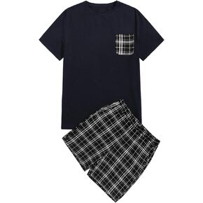 GORGLITTER Men's Pajamas Short Sets Short Sleeve Night Shirt and Shorts Sleepwear