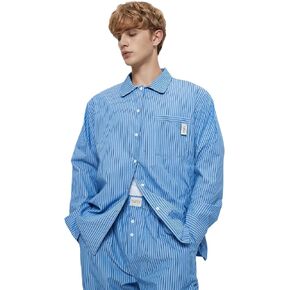 Mens Natural Lyocell Cotton Long Sleeve Pajamas Set Button Down Loungewear Sleepwear Striped Pjs Set