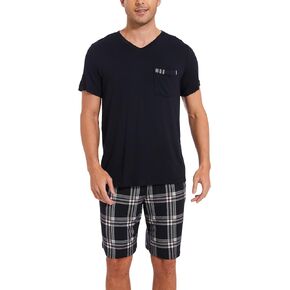 GYS Mens Pajamas Short Set Soft Bamboo Viscose Sleepwear Short Sleeve V Neck Top and Sleep Shorts PJS for Men
