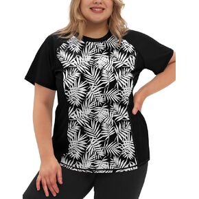 COOTRY Womens Plus Size Rash Guard Short Sleeve Swim Shirt UPF 50+ Sun Protection Swimming Top
