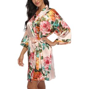 Floral Silk Robes for Women Short Satin Kimono Bride Bridesmaid Robes Bathrobe