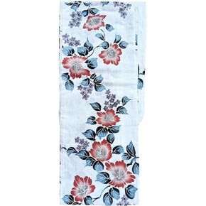 Women's Authentic Traditional Japanese Yukata, aka Casual Kimono, Red Camellia Flowers in White